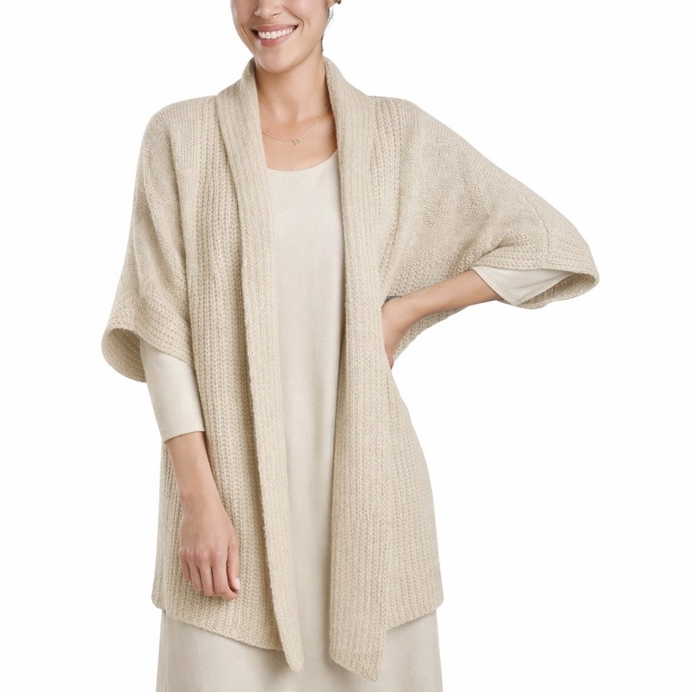 Toad&Co San Ysidro Cardigan Oatmeal Beige Wool Open Front Wrap Sweater Medium